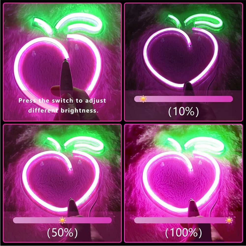 Pink Peach Neon Light Kawaii Wall Art Bedroom Kids Teen Cute Wedding Retro Decor - Picture 5 of 5